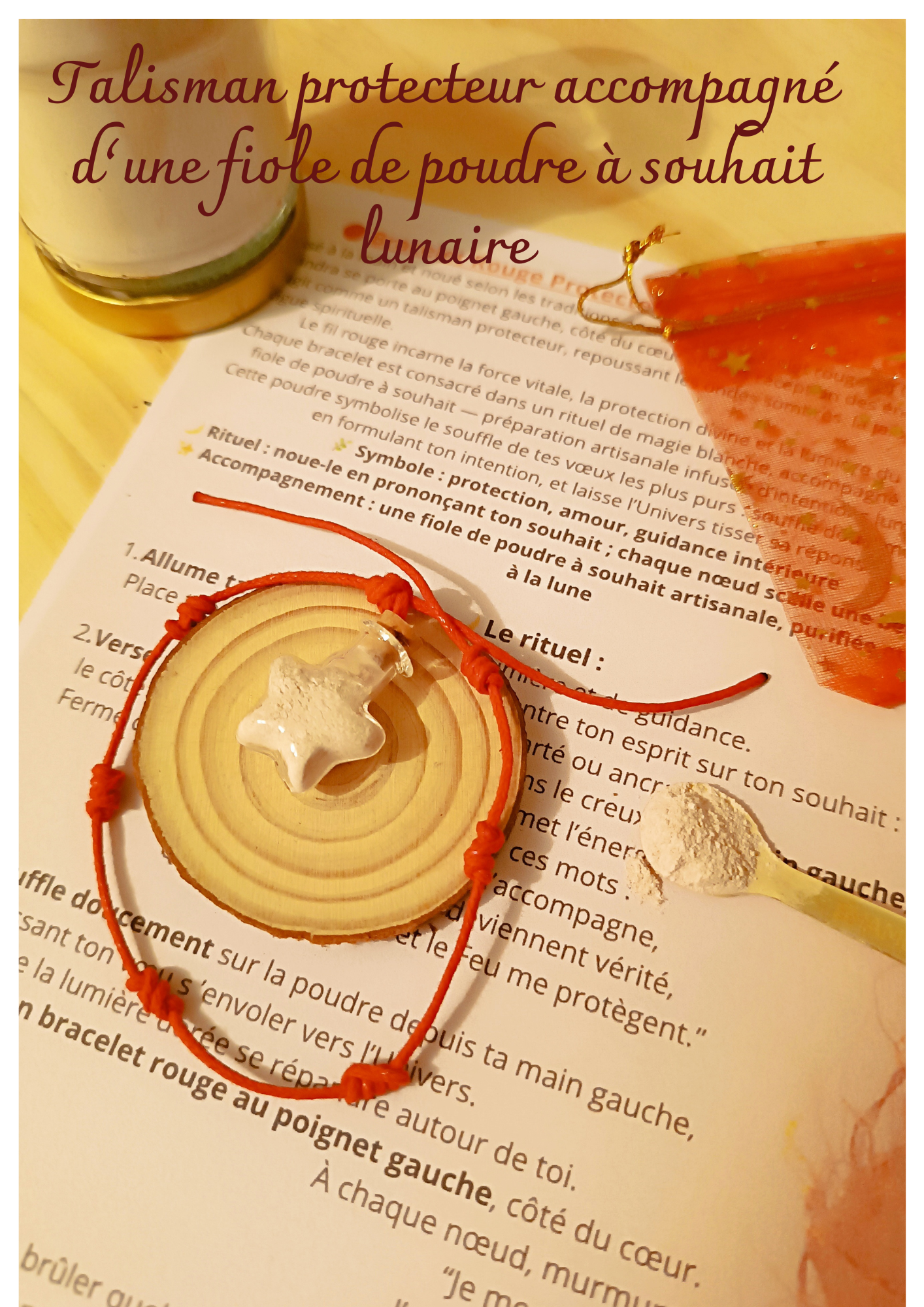 🔴Talisman protecteur accompagné d’une fiole de poudre à souhait lunaire